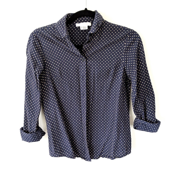 J Crew × Blue Button Down, Polka Dot detail - Picture 1 of 3
